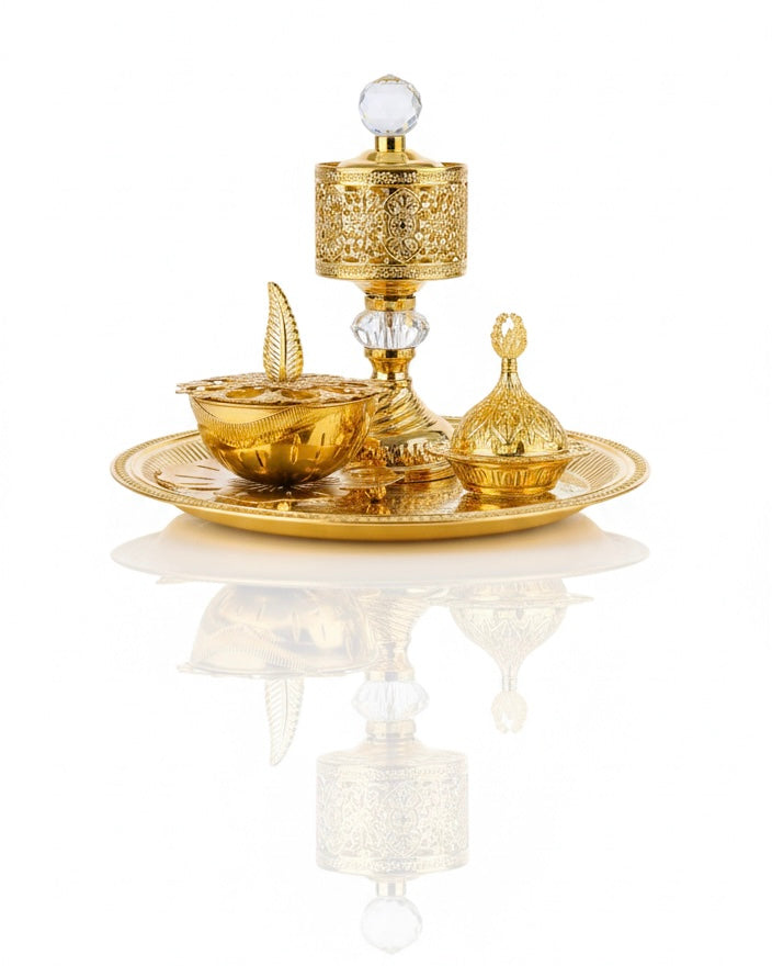 Mini Brass Serving Tray Set - Traditional Jordanian Decor