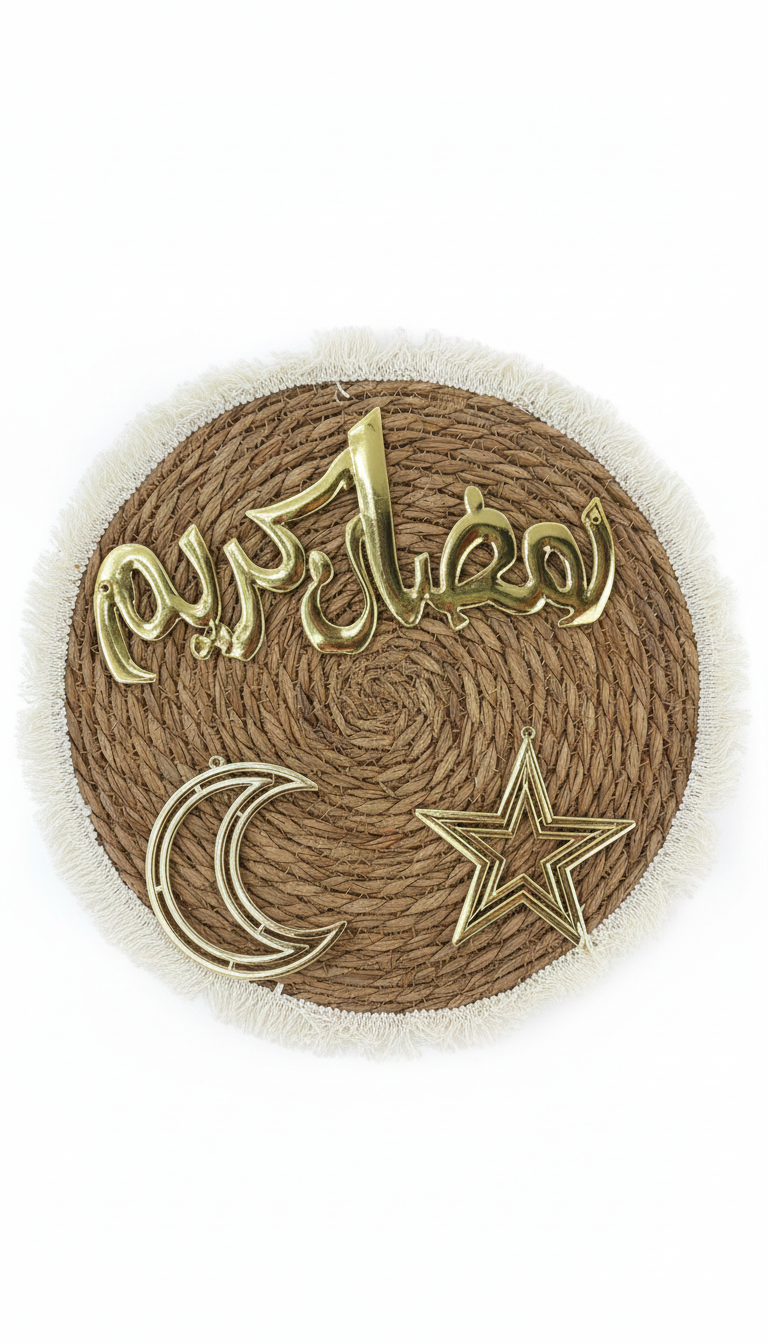 Ramadan Kareem Door Hanger - Round Burlap with Gold Lettering