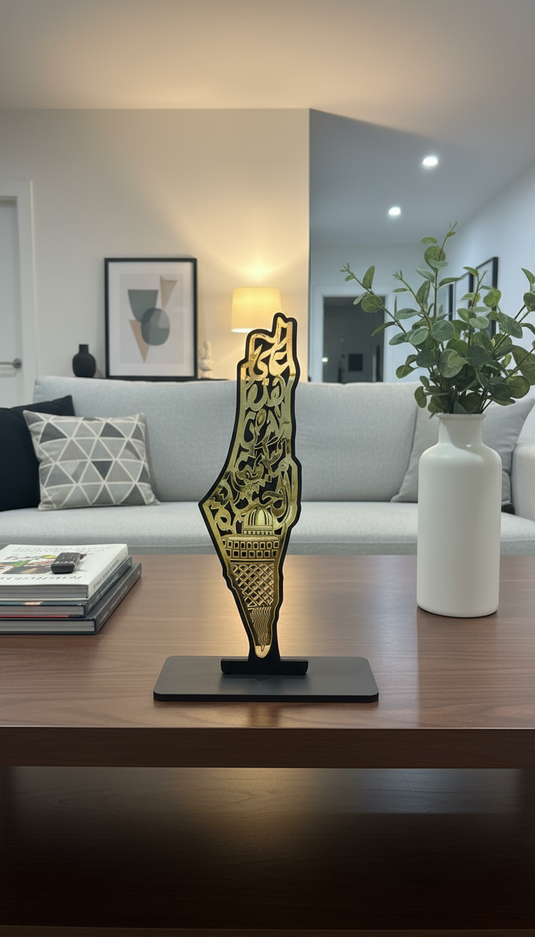 Palestine Map Wooden Decor | Gold Accent Key Base