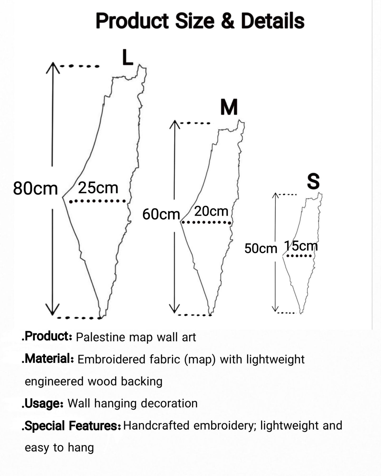 لوحة فنية جدارية مطرزة لخريطة فلسطين
