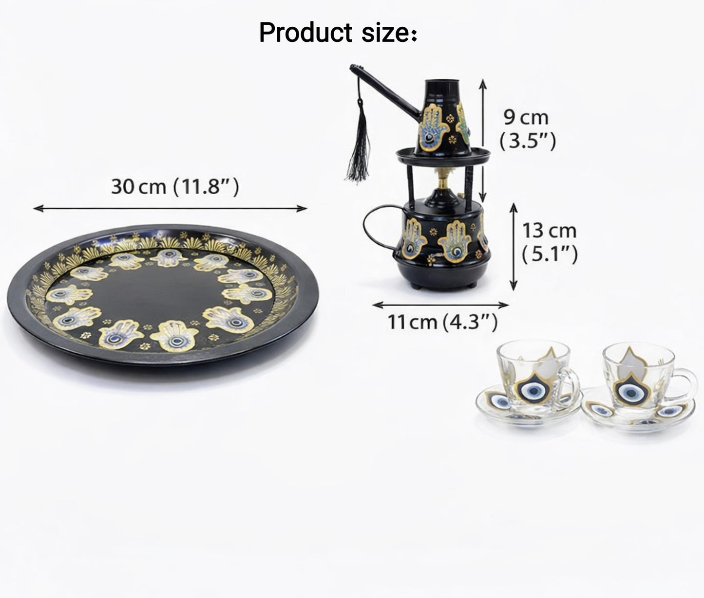 Arabic Coffee Set - Brass Dallah with Warmer & Glass Cups