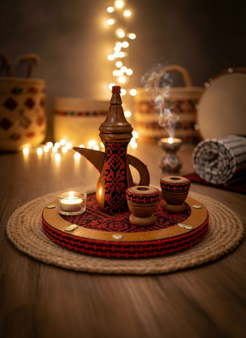 Traditional Coffee Tray – Embroidered Wooden Décor