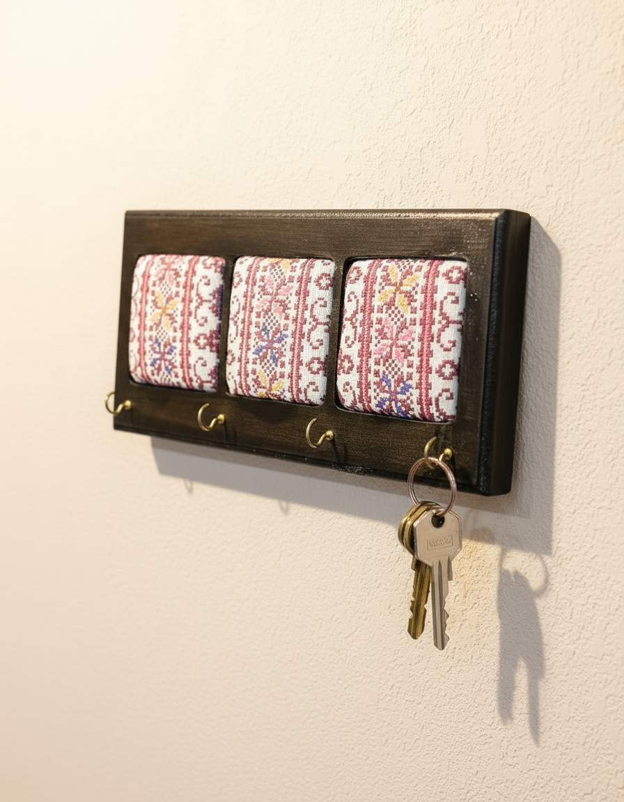 Embroidered Wooden Keychain