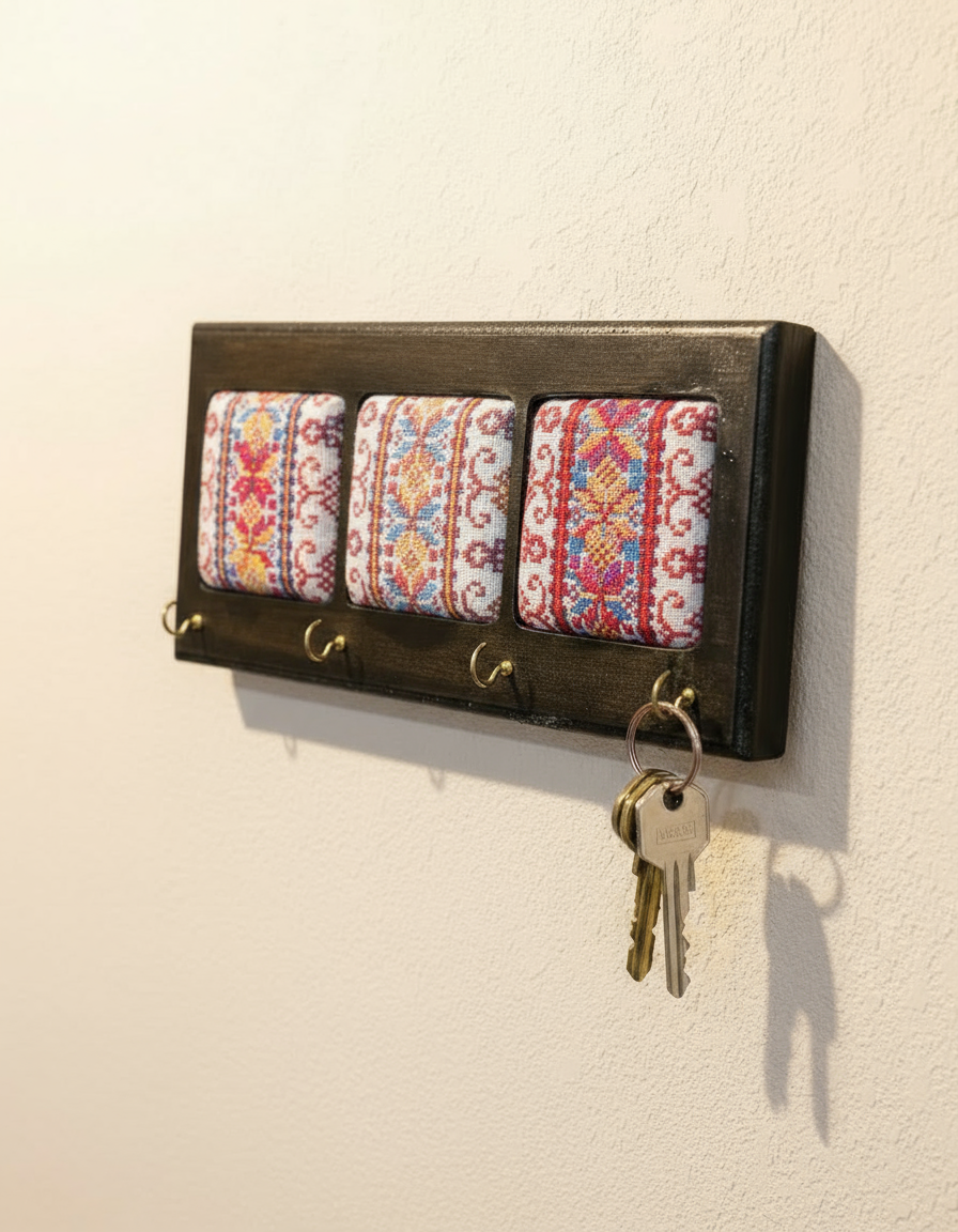 Embroidered Wooden Keychain