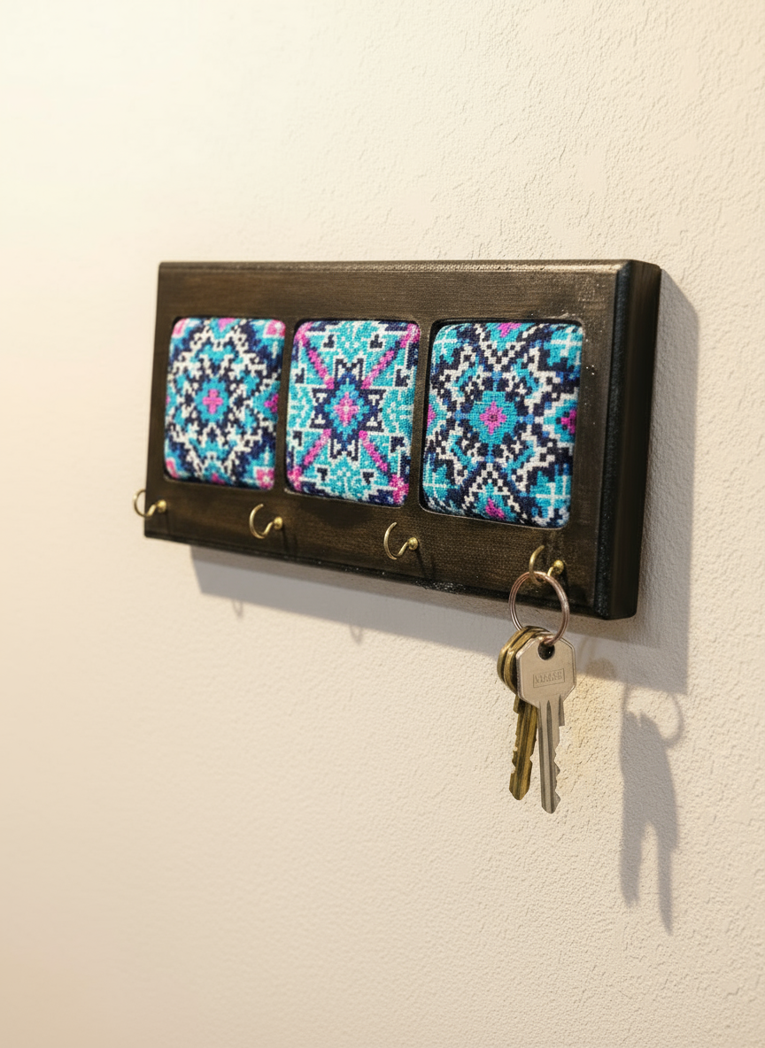 Embroidered Wooden Keychain