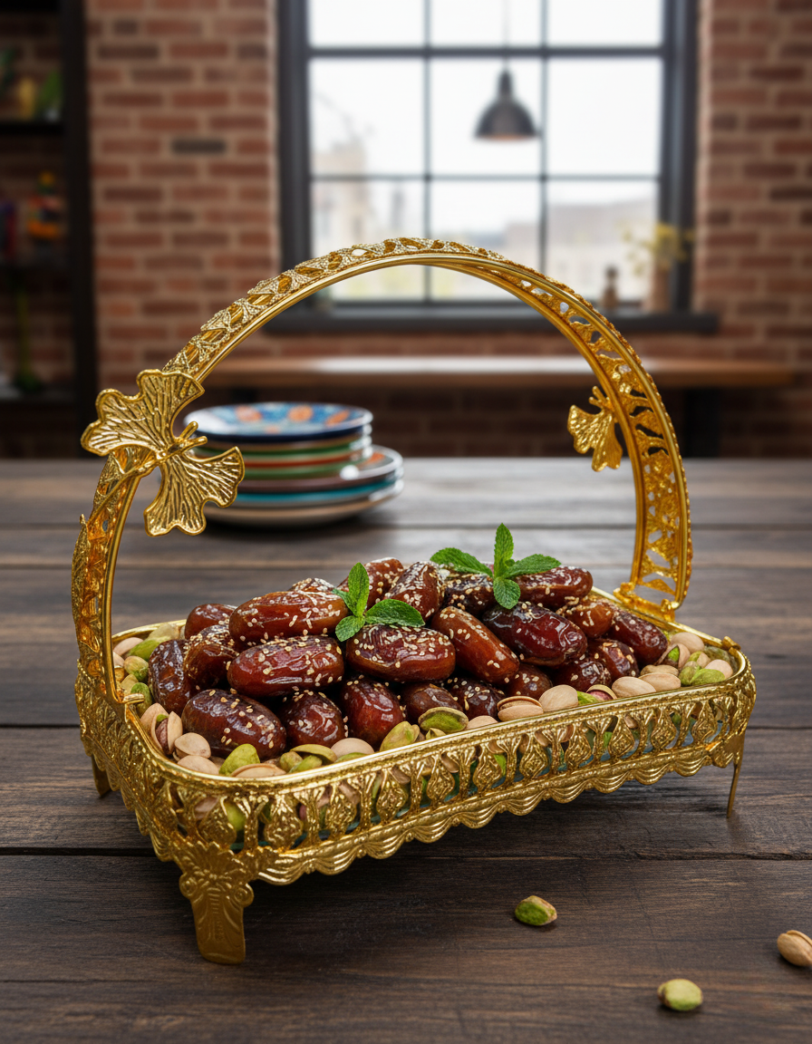 Elegant Copper Dessert Tray with Glass Plate & Handle
