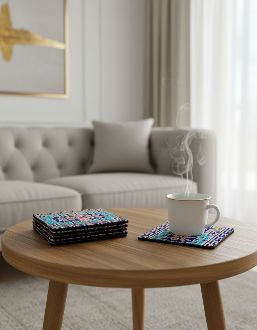 قواعد أكواب من القماش المطرز | خفيفة الوزن وملونة