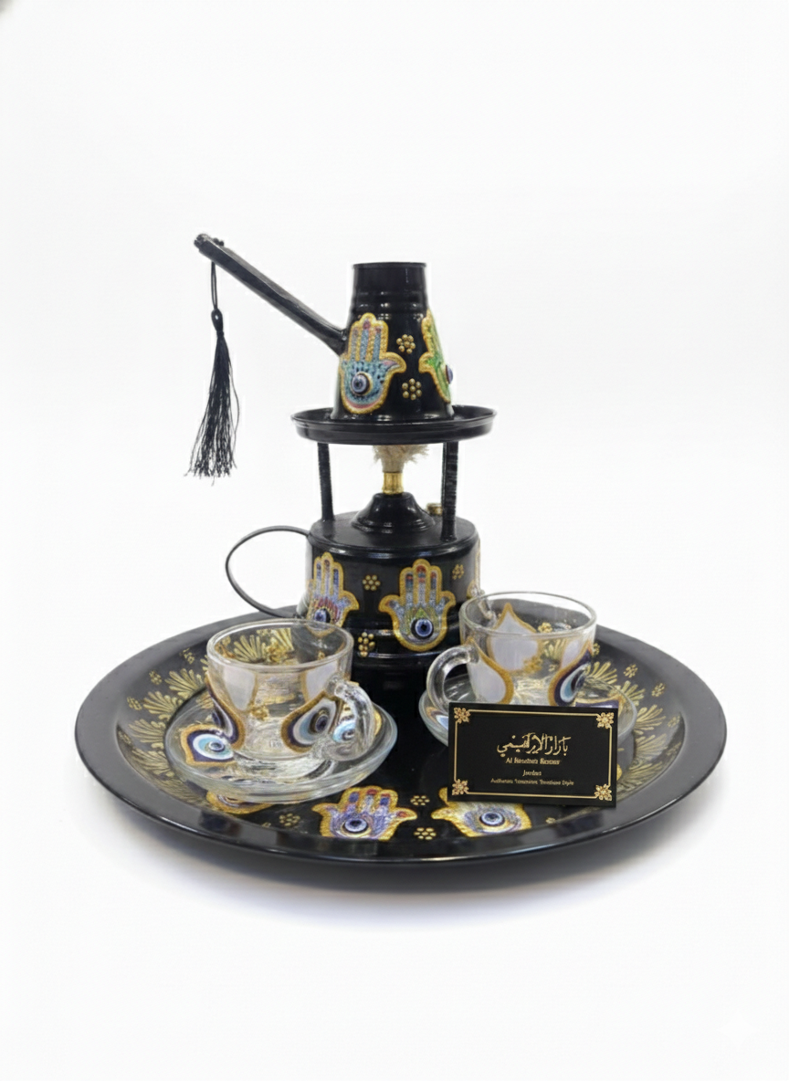 Arabic Coffee Set - Brass Dallah with Warmer & Glass Cups