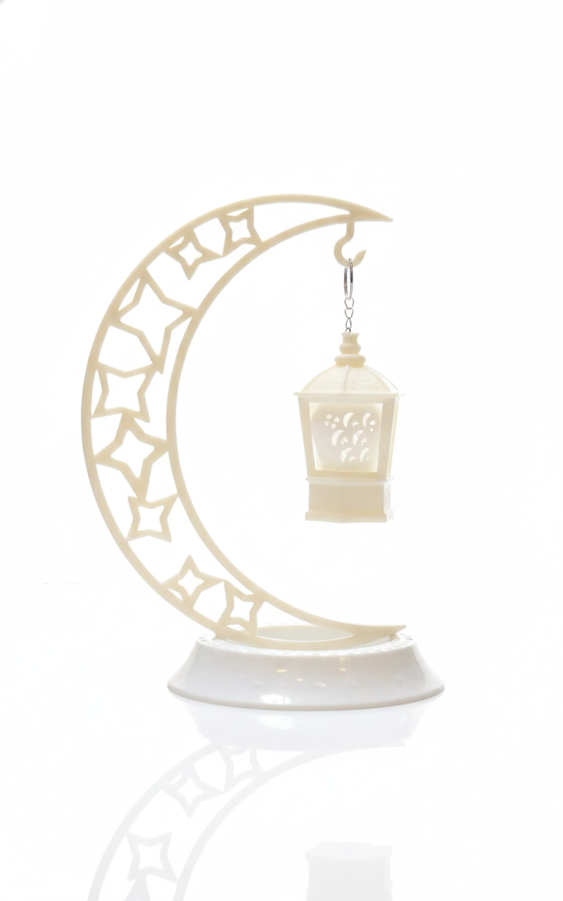 White Plastic Ramadan Crescent Moon with Lantern Decoration
