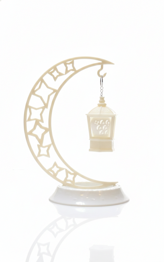 White Plastic Ramadan Crescent Moon with Lantern Decoration