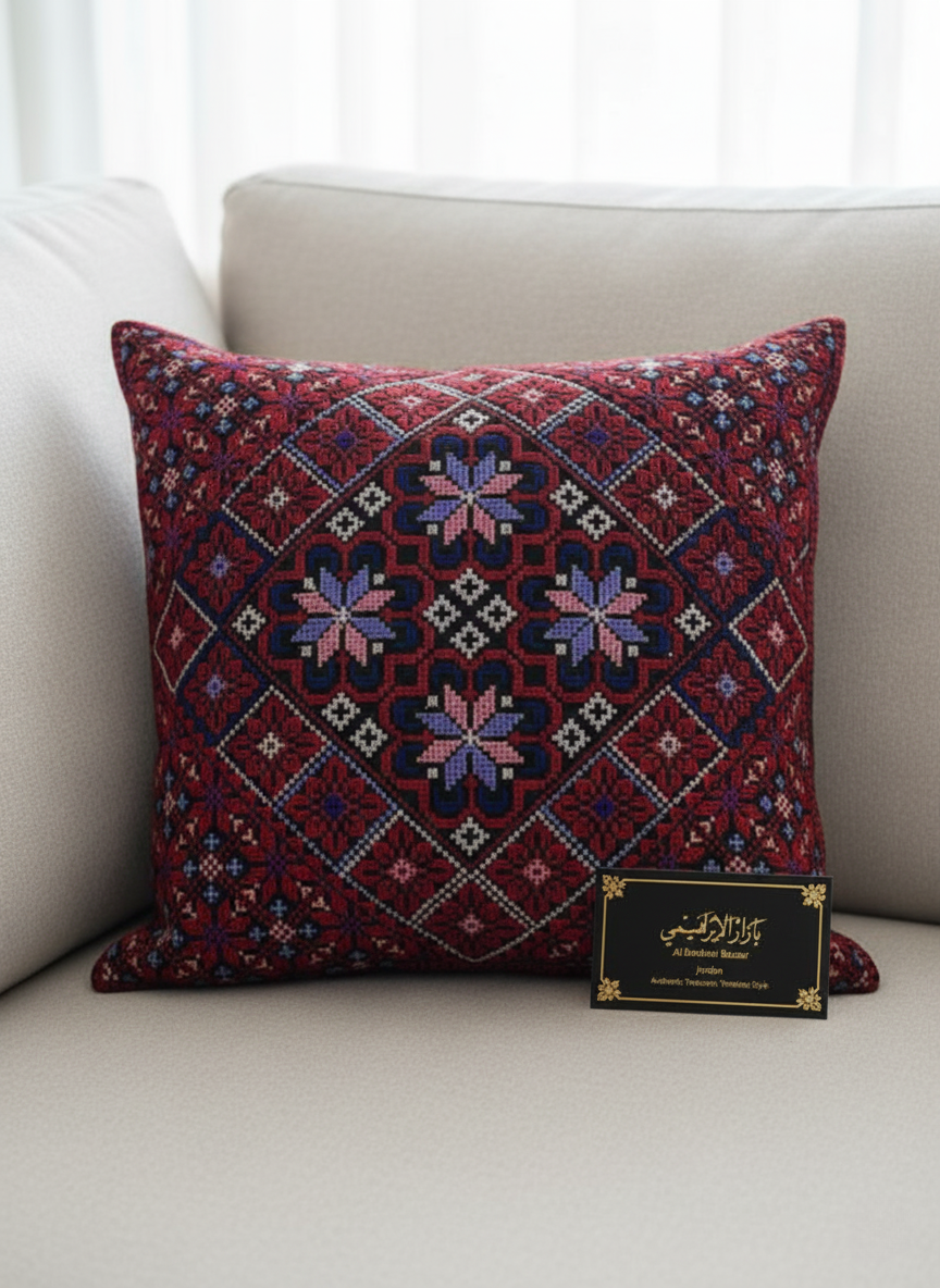 غطاء وسادة مربع مطرز