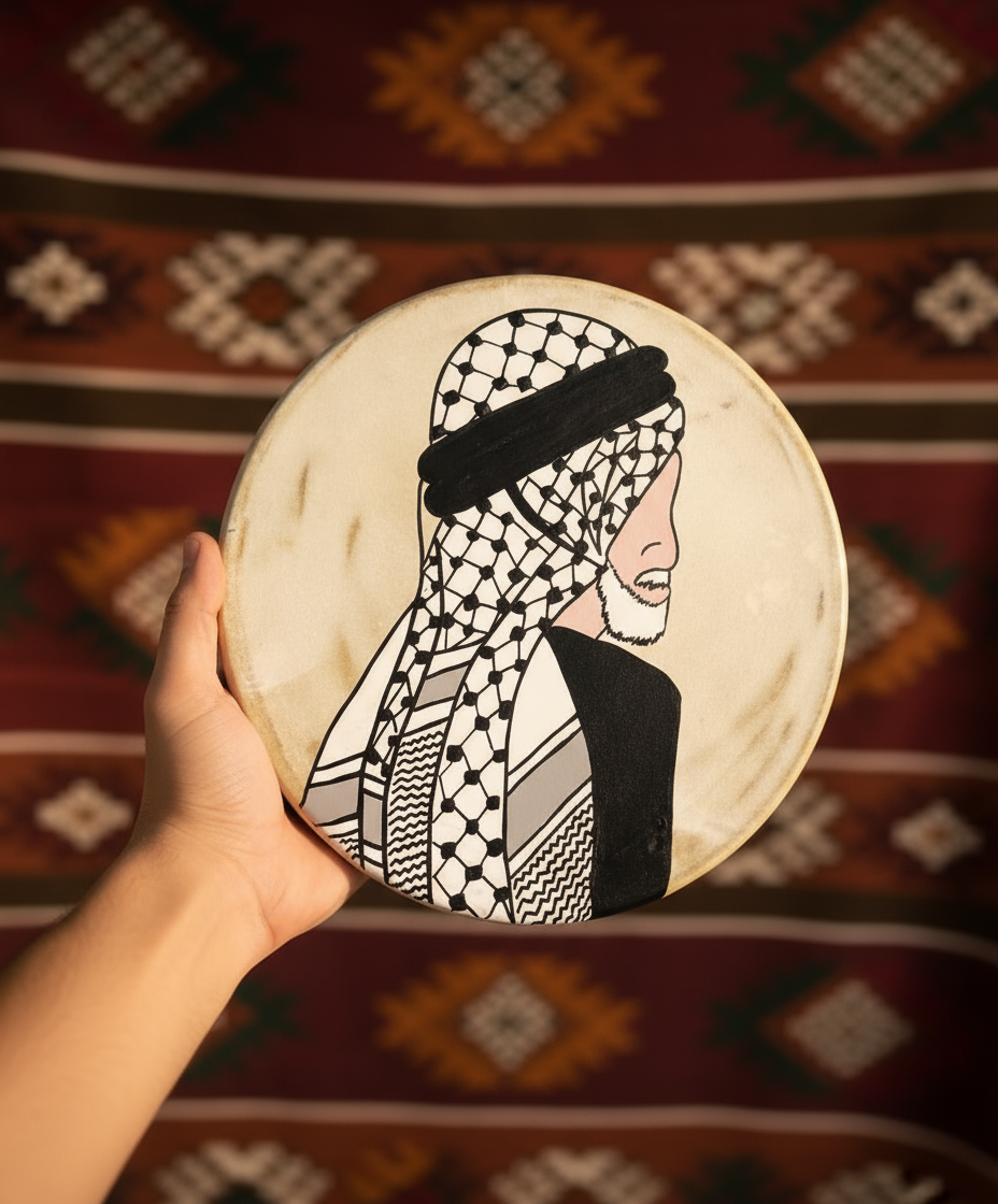 Tambor Daf con diseños tradicionales
