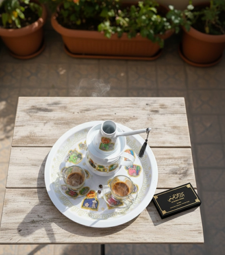 Arabic Coffee Set - Brass Dallah with Warmer & Glass Cups