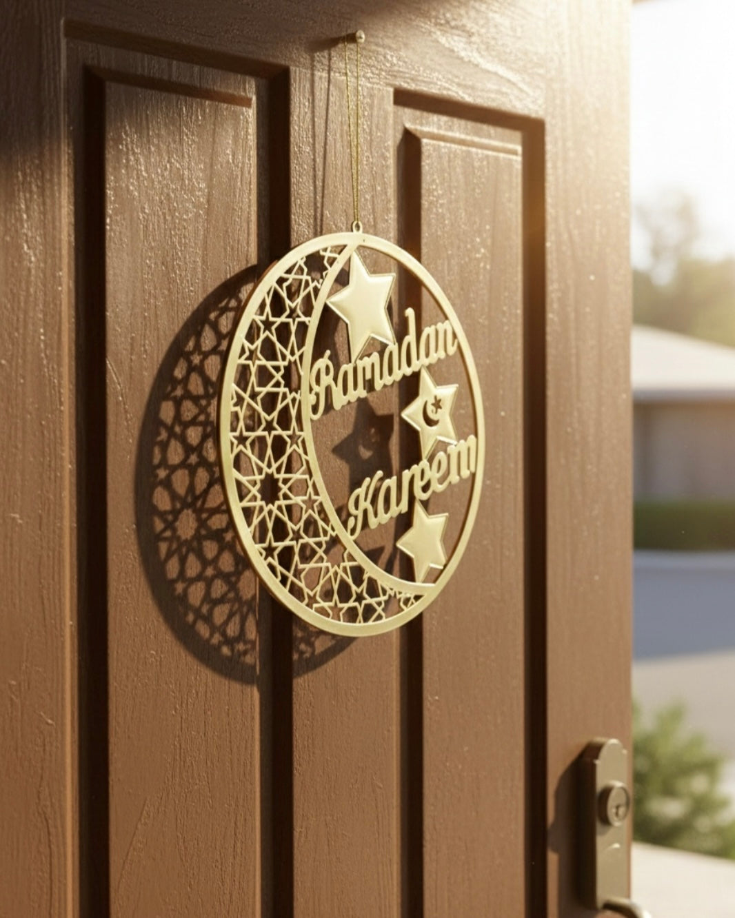 Ramadan Kareem Golden Circle Wall Hanging Decoration - 24cm Indoor Outdoor Plastic Sign