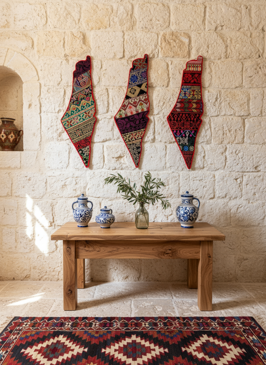 Embroidered Map of Palestine Wall Art