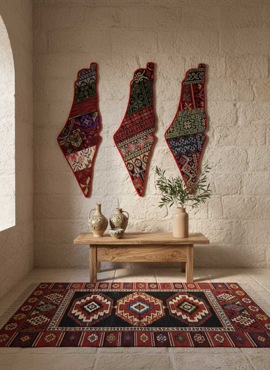 Embroidered Map of Palestine Wall Art