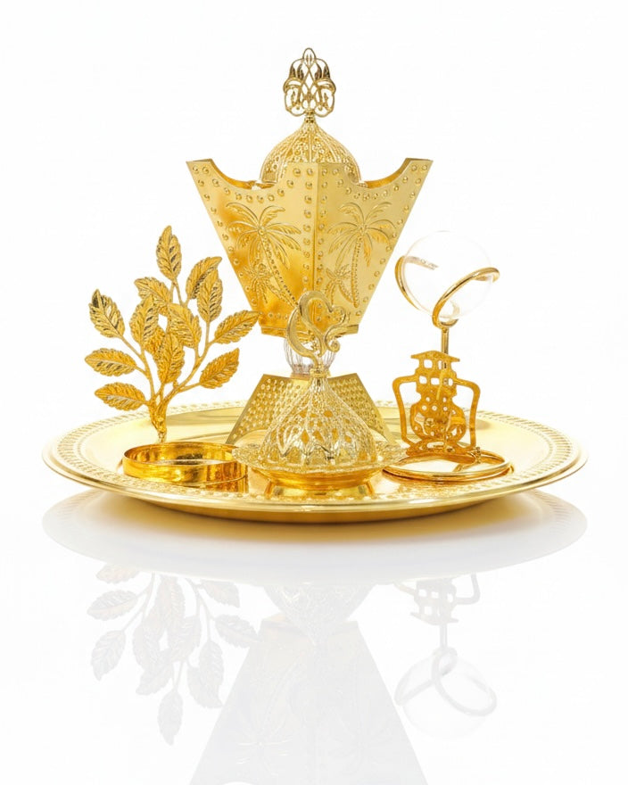 Mini Brass Serving Tray Set - Traditional Jordanian Decor