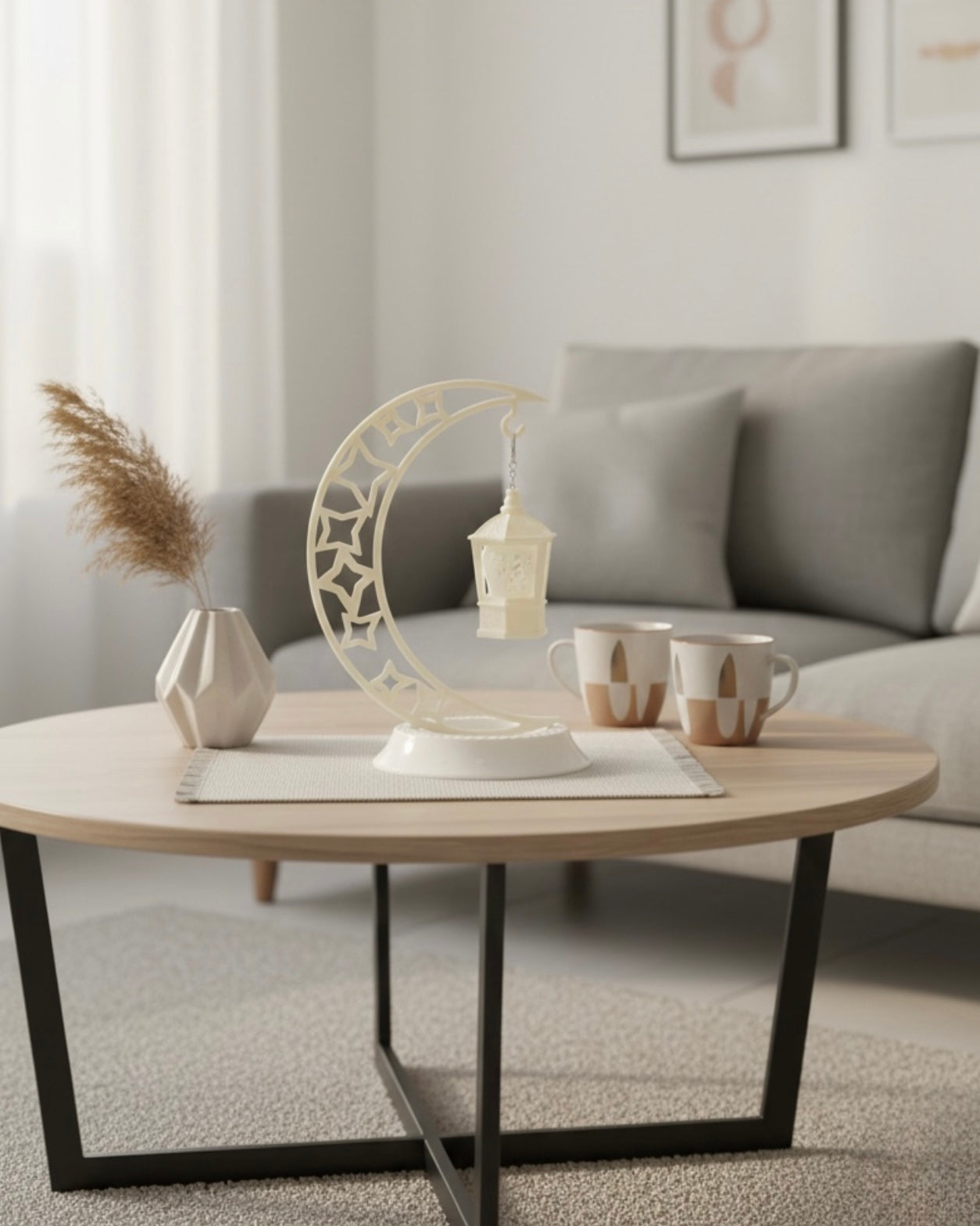 White Plastic Ramadan Crescent Moon with Lantern Decoration