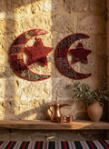 Handmade Crescent & Star Tatreez Wall Hanging – Ramadan 2026 Islamic Home Decor, Eid Mubarak Ornament