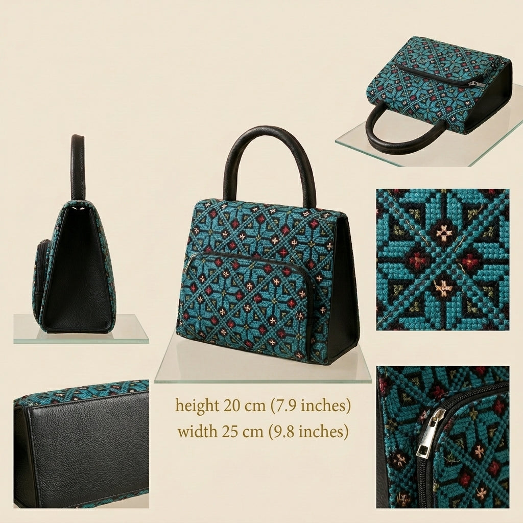Classic Embroidered Fabric Handbag — Lightweight Casual Tote with Gold-Tone Handle