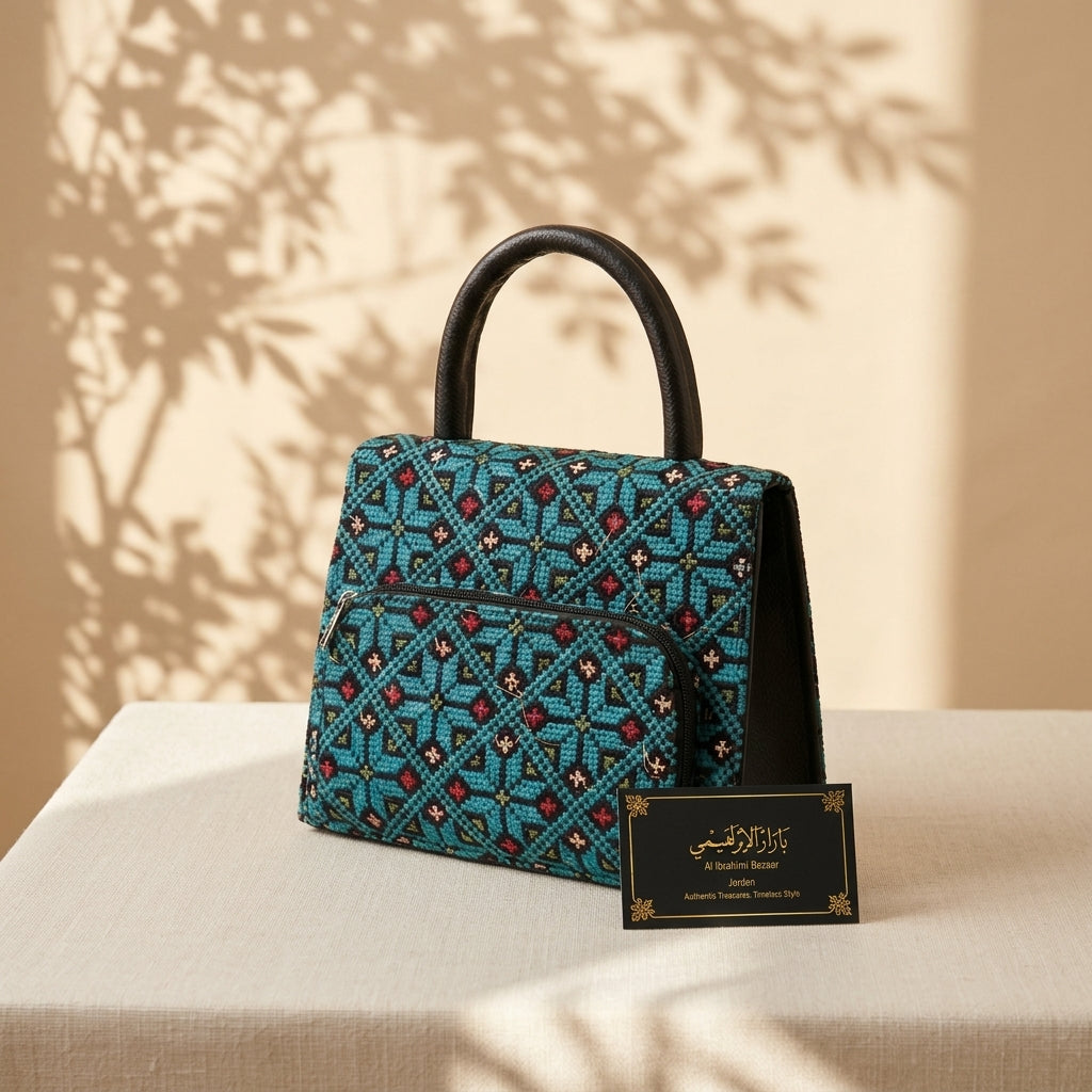 Classic Embroidered Fabric Handbag — Lightweight Casual Tote with Gold-Tone Handle