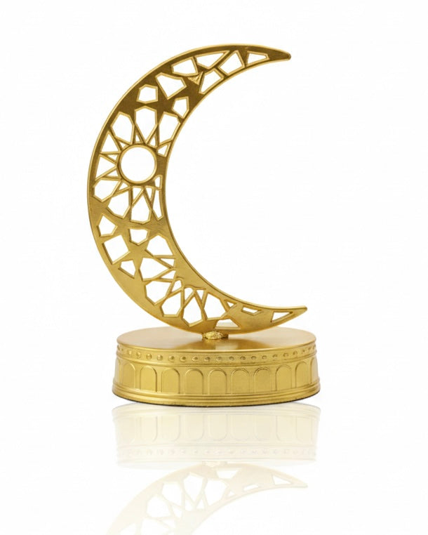 Golden Ramadan Crescent Moon Table Decoration - Plastic Tabletop Ornament
