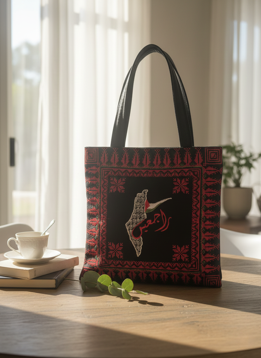 Embroidered Velvet Shoulder Bag - | Palestinian Heritage