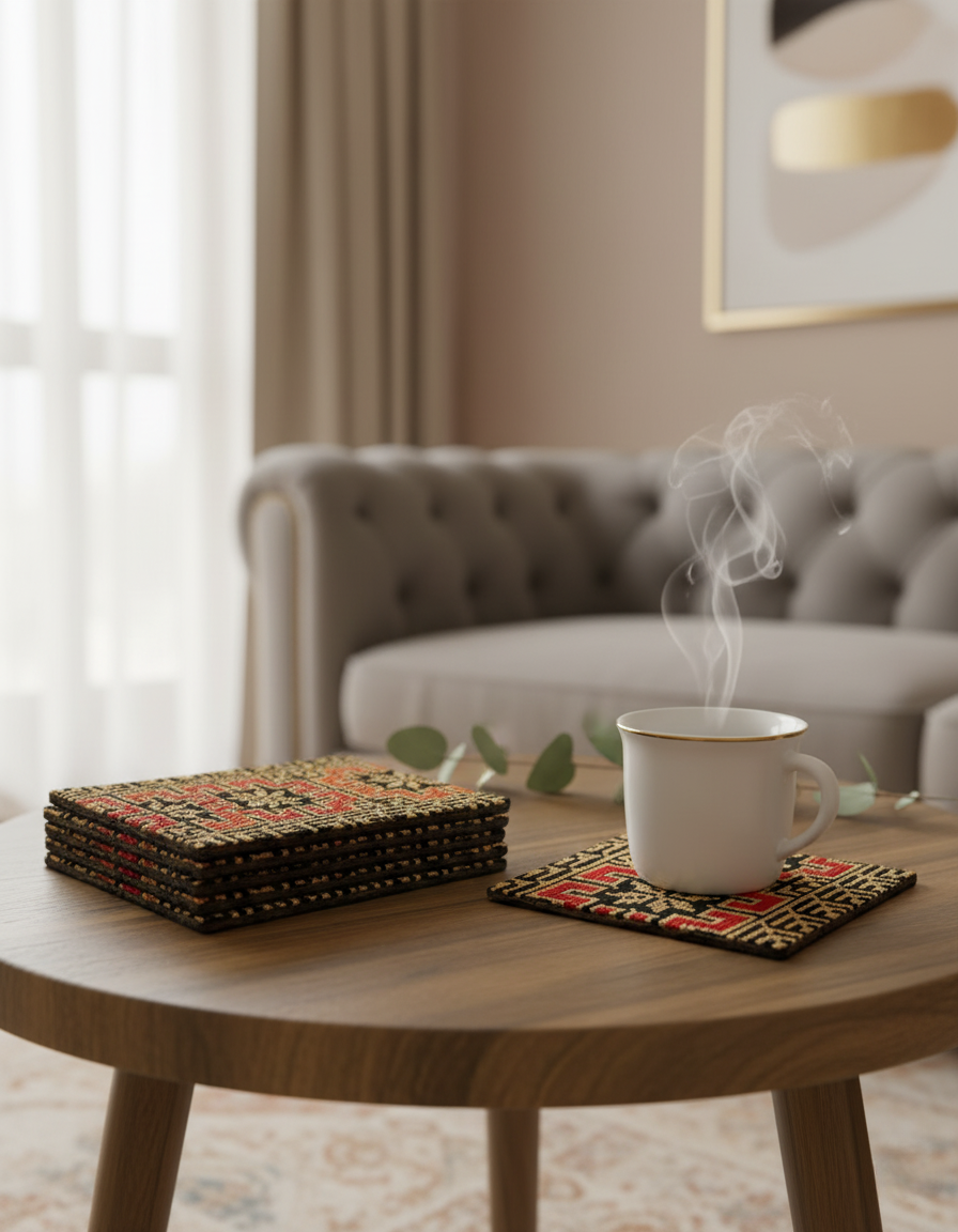 قواعد أكواب من القماش المطرز | خفيفة الوزن وملونة