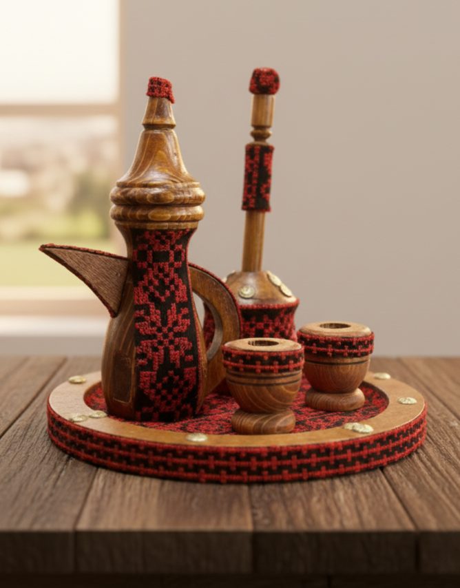 صينية قهوة تقليدية – ديكور خشبي مطرز