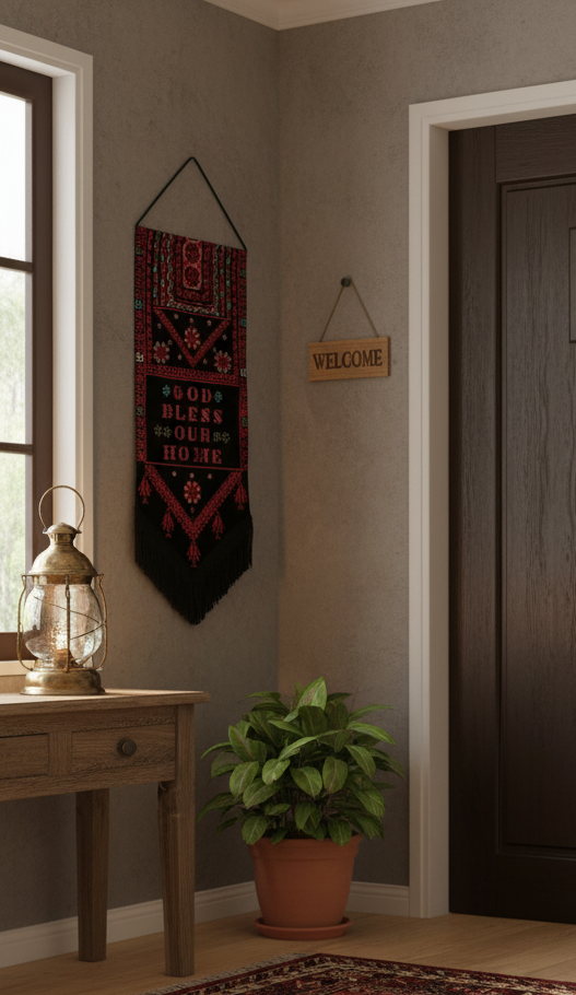 لوحة فنية جدارية عصرية من القماش المطرز | أسود وأحمر