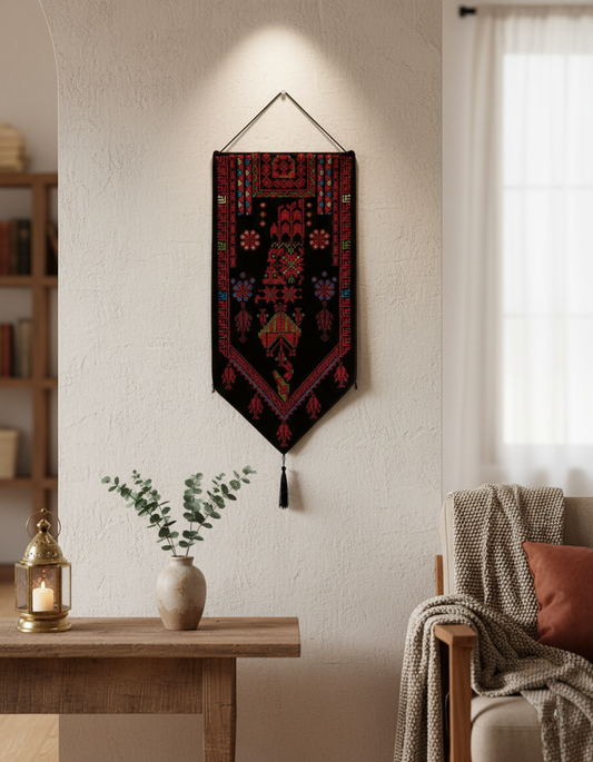 لوحة فنية جدارية عصرية من القماش المطرز | أسود وأحمر