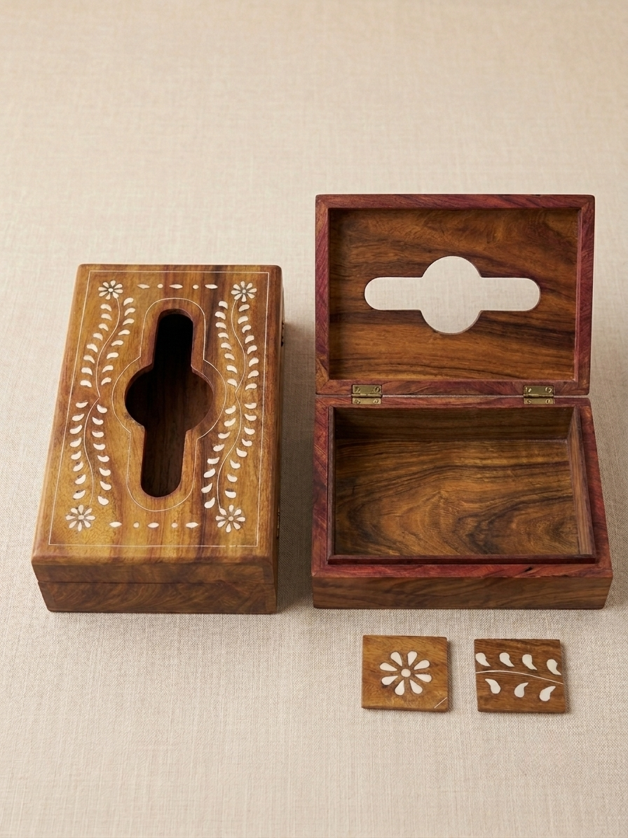 Handcrafted Indian Sheesham Wood Tissue Box