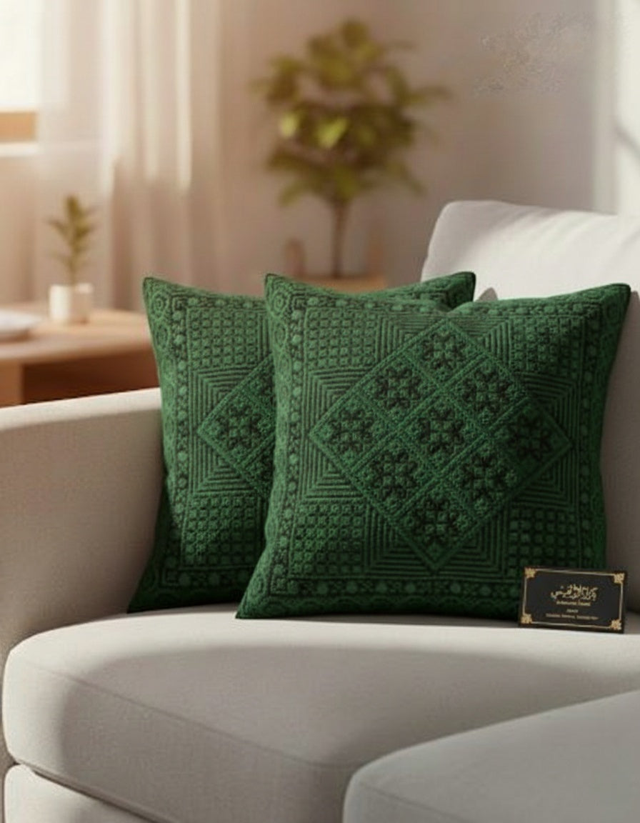 Embroidered Square Pillow Cover, 18x18 Decorative Cushion Case with Hidden Zipper, Boho Cotton Linen, Sofa/Bed