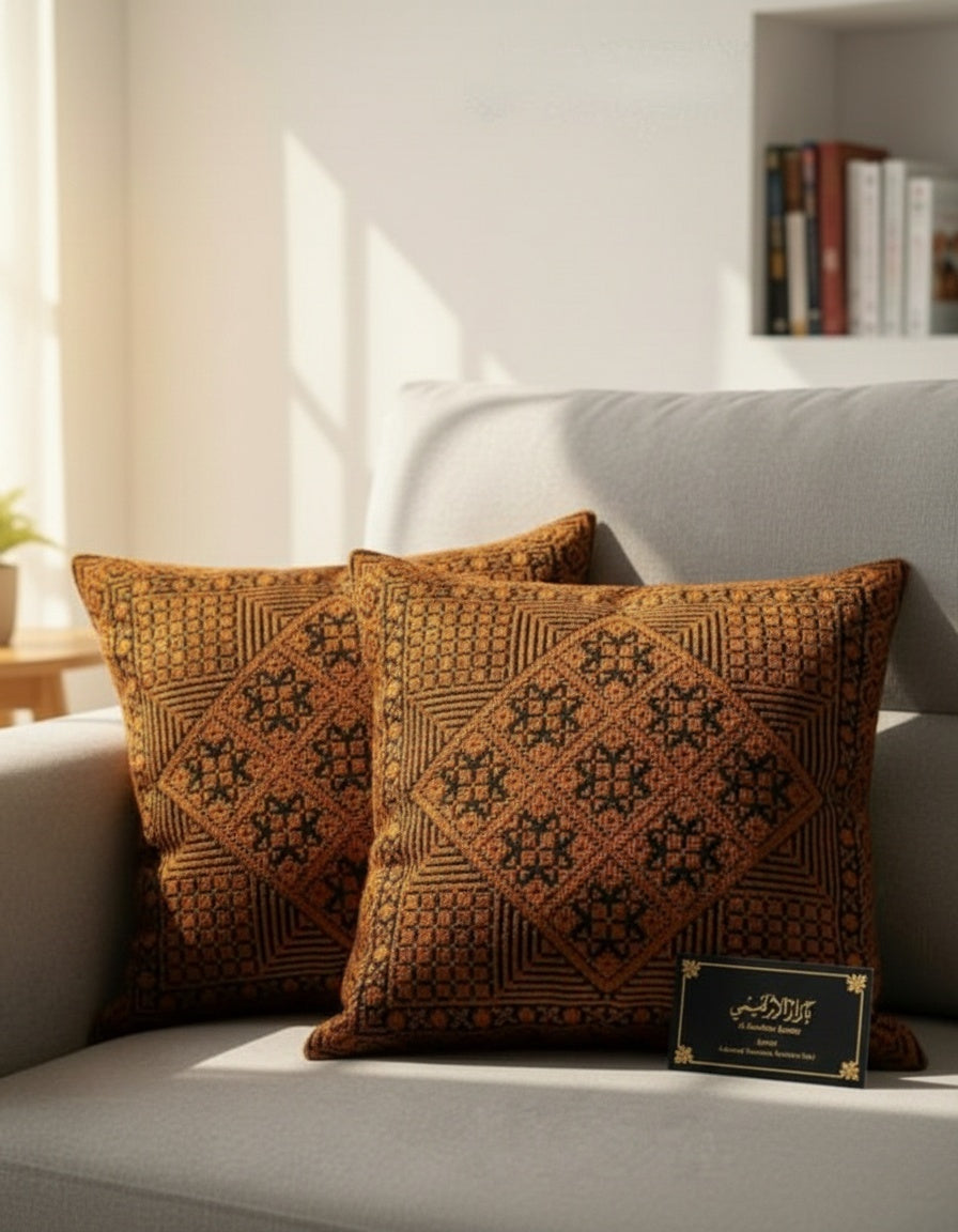 Embroidered Square Pillow Cover, 18x18 Decorative Cushion Case with Hidden Zipper, Boho Cotton Linen, Sofa/Bed