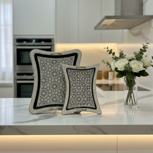 صينية خشبية مطعمة بالفسيفساء المصرية | أرابيسك تقليدي مصنوع يدويًا