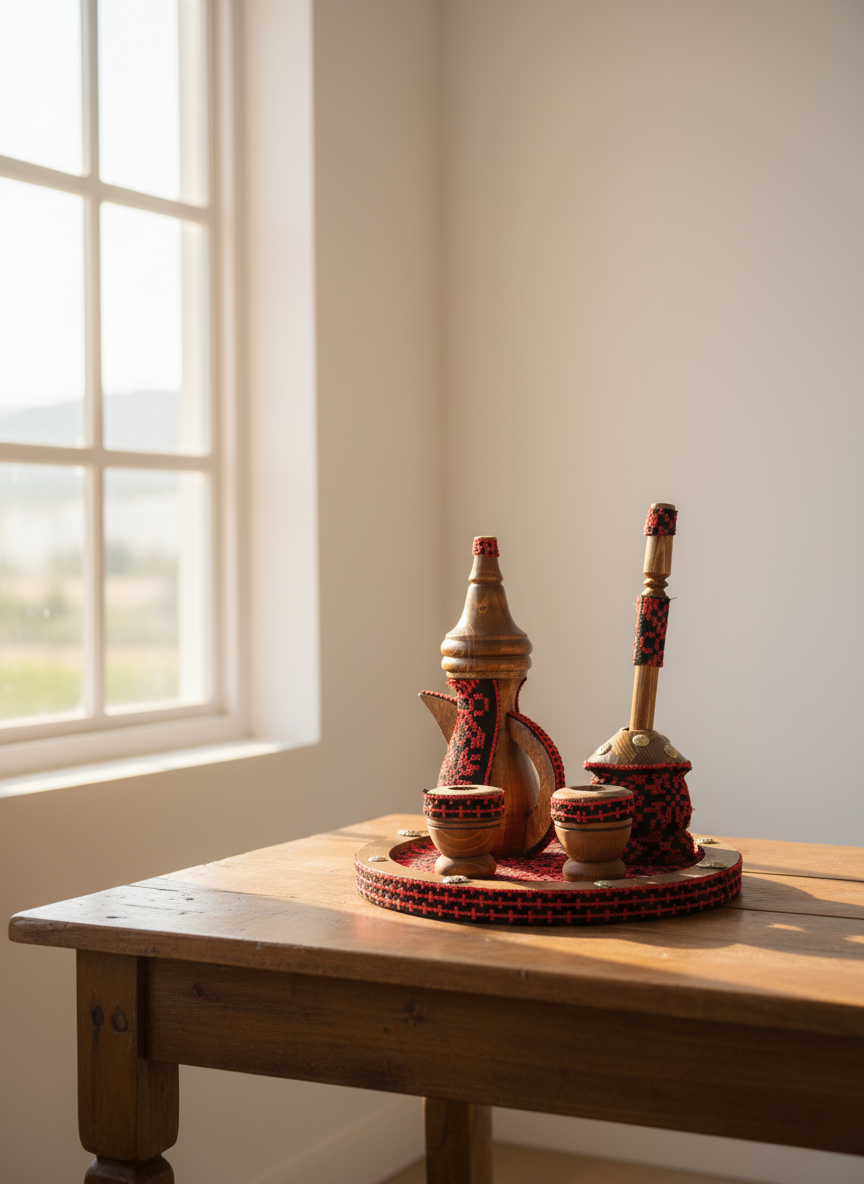 Traditional Coffee Tray – Embroidered Wooden Décor