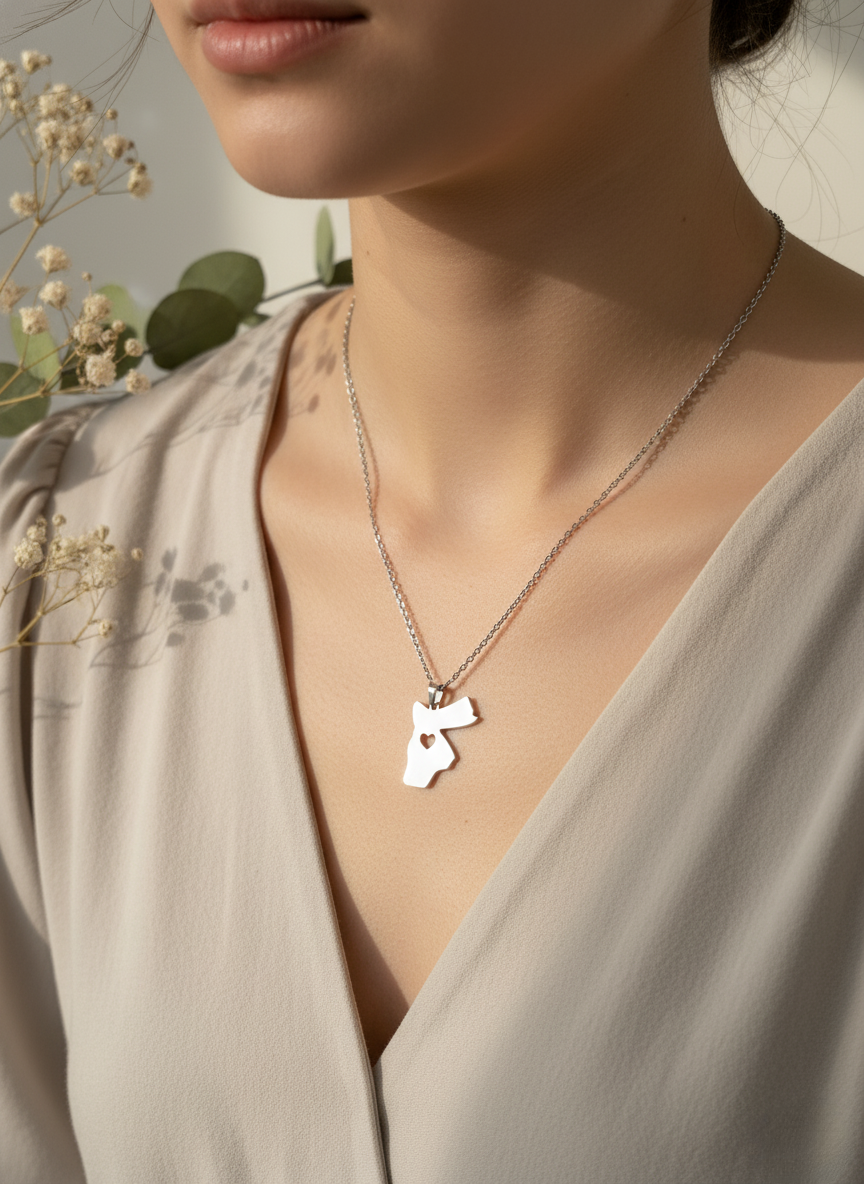 Jordan Map Necklace – Gold & Silver Metal Chain, Long-lasting Color