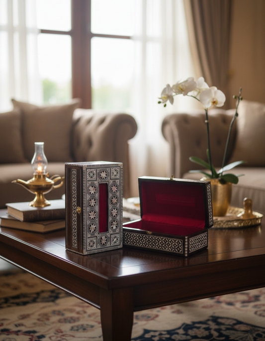 علبة مناديل بتصميم صدفي من الفسيفساء المصرية | حامل مناديل مزخرف