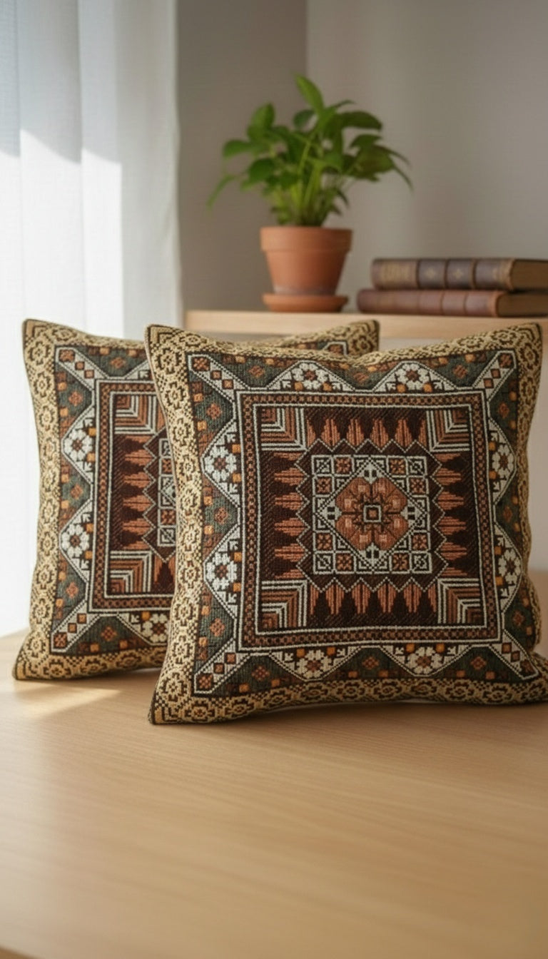 Embroidered Square Pillow Cover -Boho style