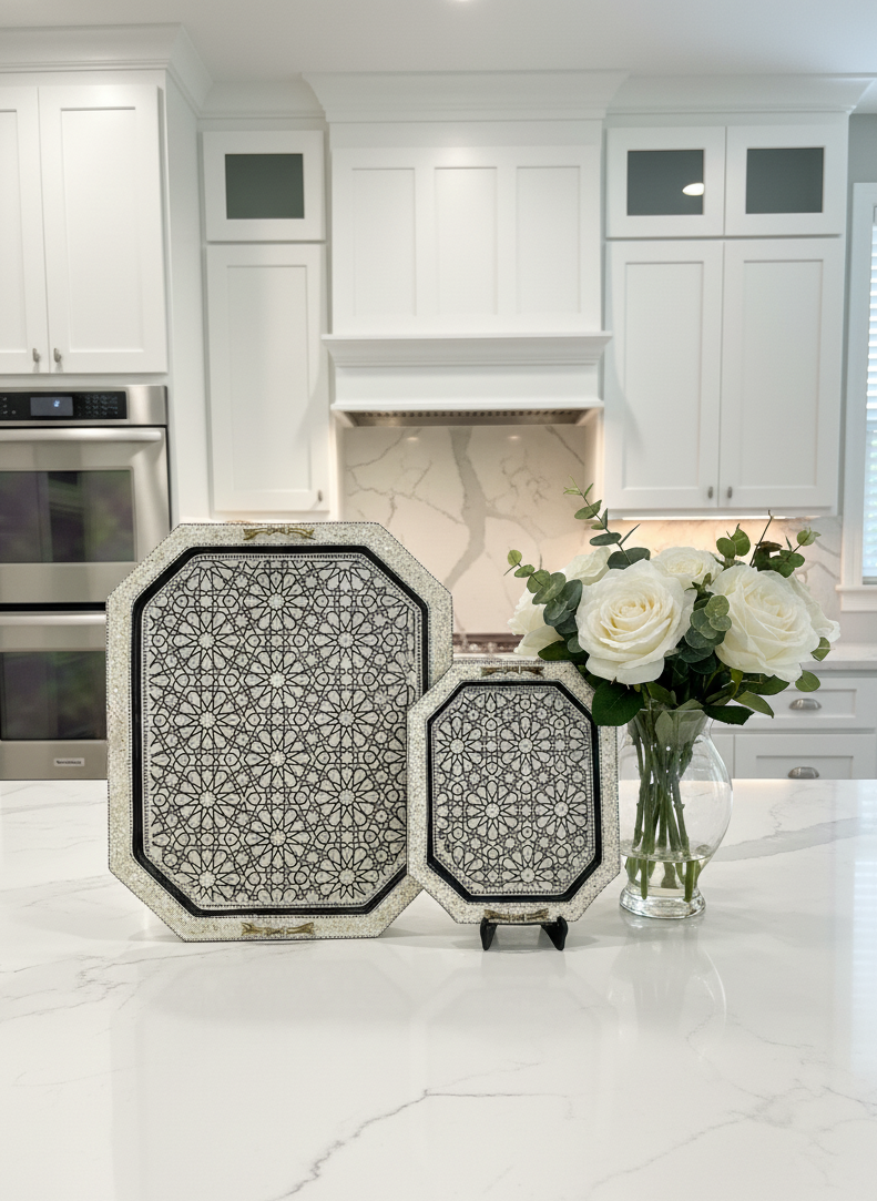 Egyptian Mosaic Inlaid Wooden Tray | Traditional Handmade Arabesque