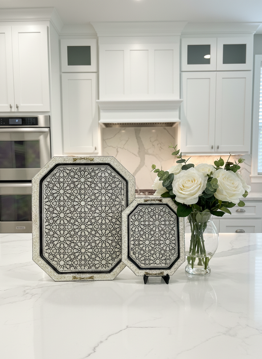 صينية خشبية مطعمة بالفسيفساء المصرية | أرابيسك تقليدي مصنوع يدويًا