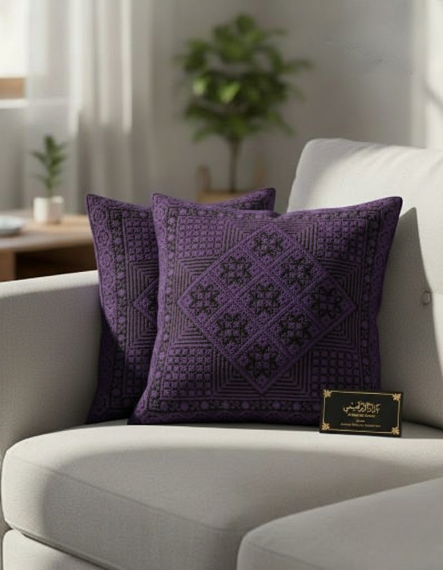 Embroidered Square Pillow Cover, 18x18 Decorative Cushion Case with Hidden Zipper, Boho Cotton Linen, Sofa/Bed