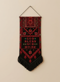 Modern Embroidered Fabric Wall Art | Black & Red — Handmade Home Décor