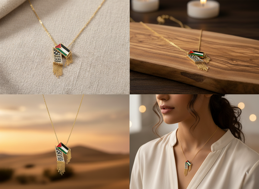 قلادة ذهبية مع وشاح فلسطين