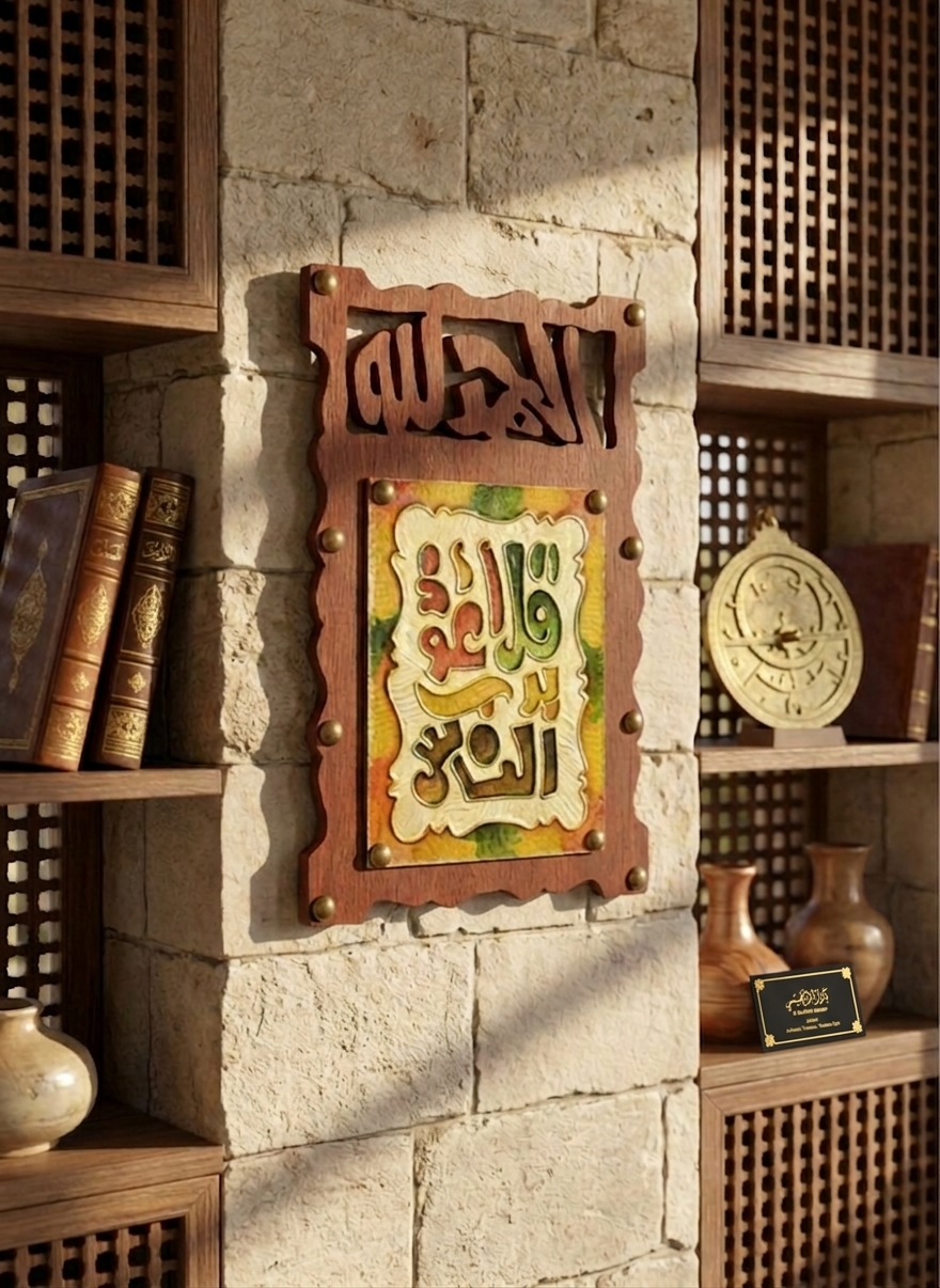 Quranic Wooden Wall Art with Copper Engraving