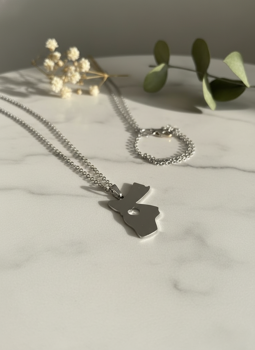 Jordan Map Necklace – Gold & Silver Metal Chain, Long-lasting Color