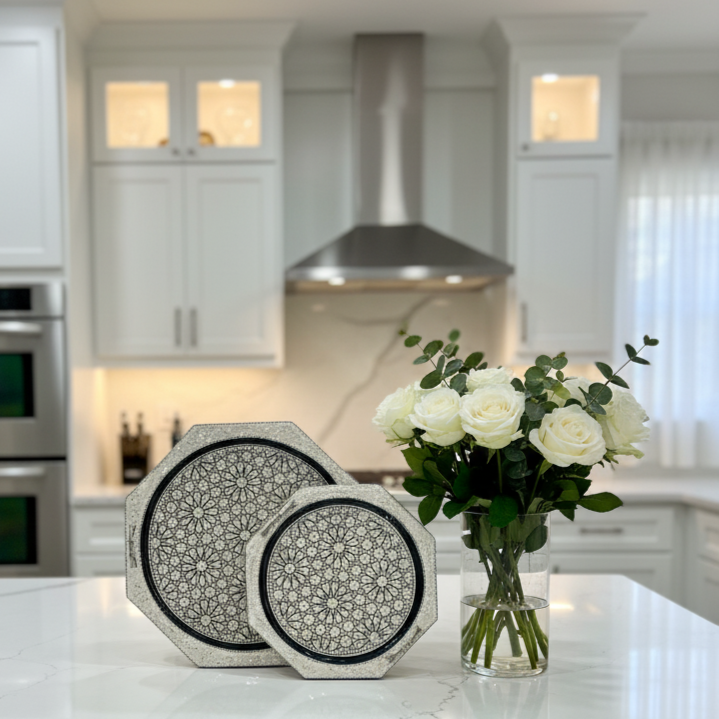 Egyptian Mosaic Inlaid Wooden Tray | Traditional Handmade Arabesque