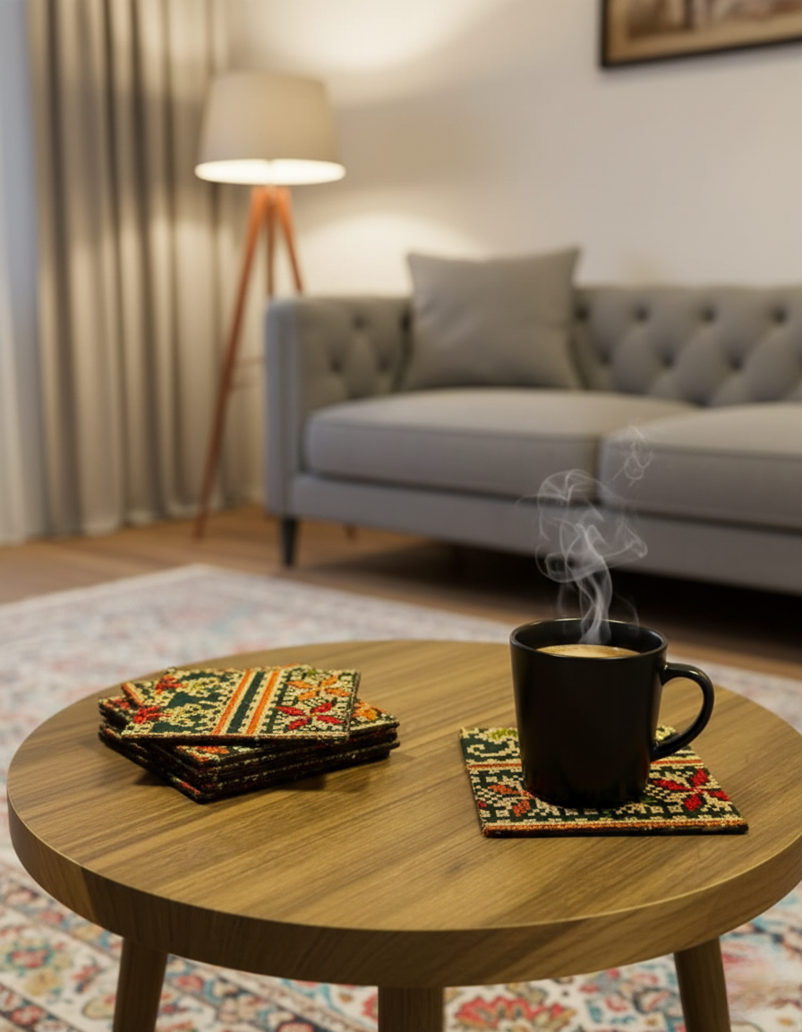 قواعد أكواب من القماش المطرز | خفيفة الوزن وملونة