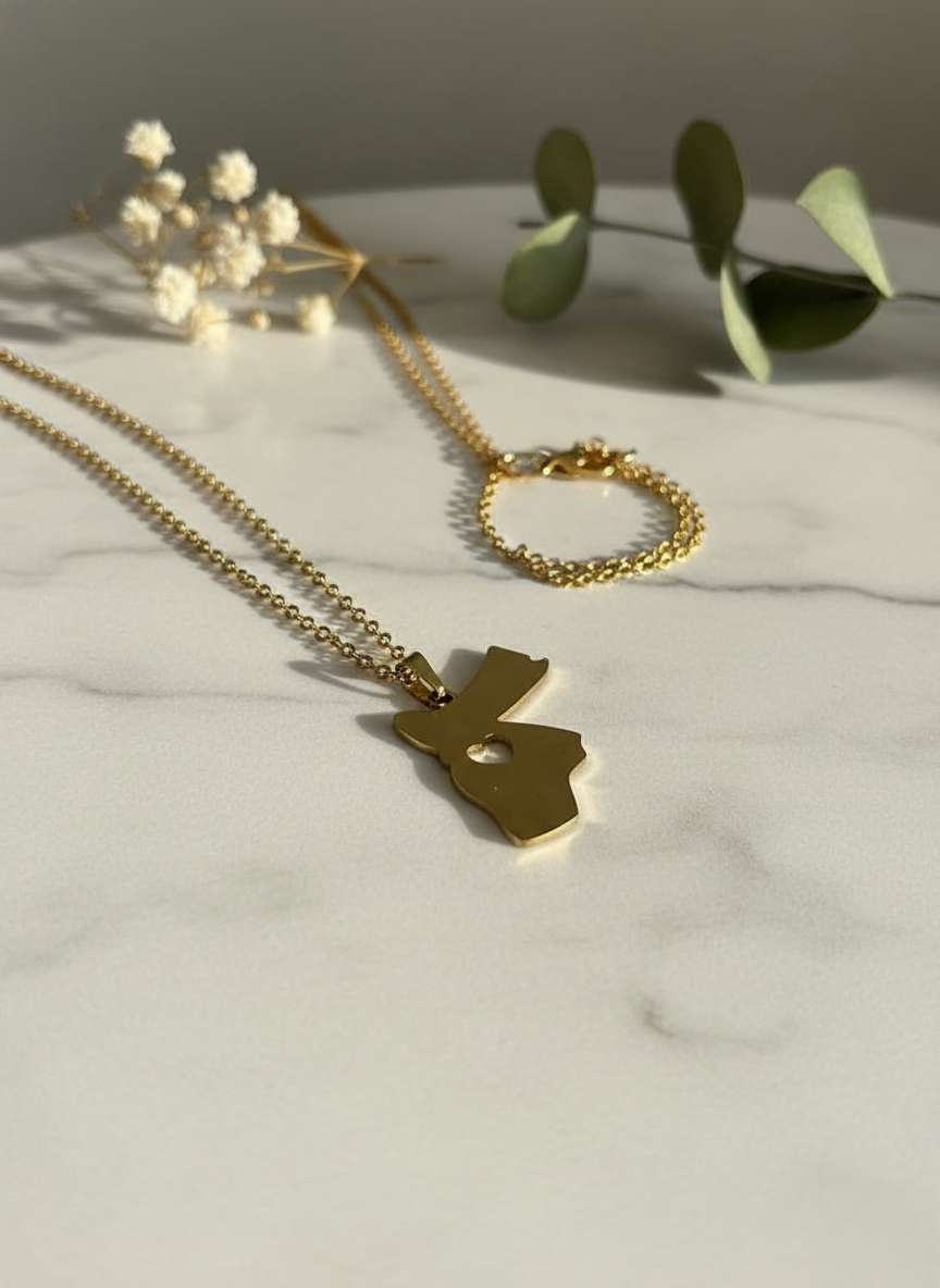 Jordan Map Necklace – Gold & Silver Metal Chain, Long-lasting Color