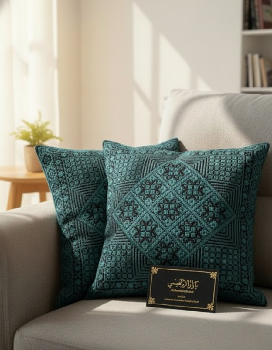 Embroidered Square Pillow Cover, 18x18 Decorative Cushion Case with Hidden Zipper, Boho Cotton Linen, Sofa/Bed